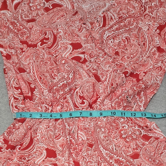 Elan Red Paisley Boho Romper Surplice V-Neck Long Sleeve Elastic Waist Medium - Picture 14 of 16